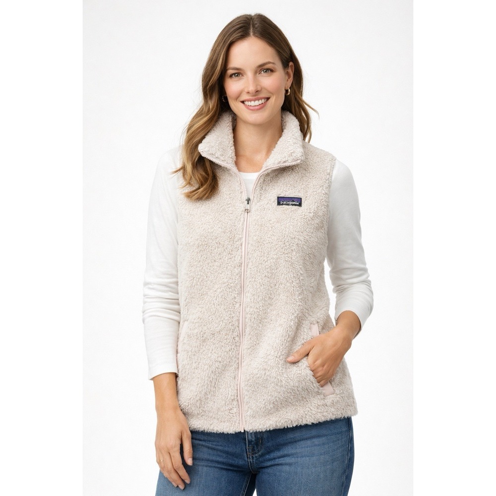 Patagonia Women's Sherpa Fleece Vest Size Large Cream Full Zip Outdoor